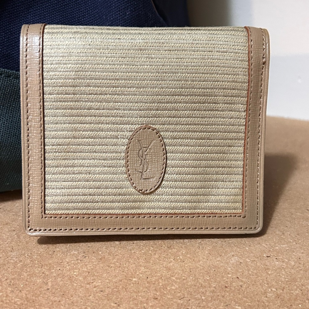 Yves Saint Laurent Leather Bi Fold Tan Vintage Corduroy Wallet